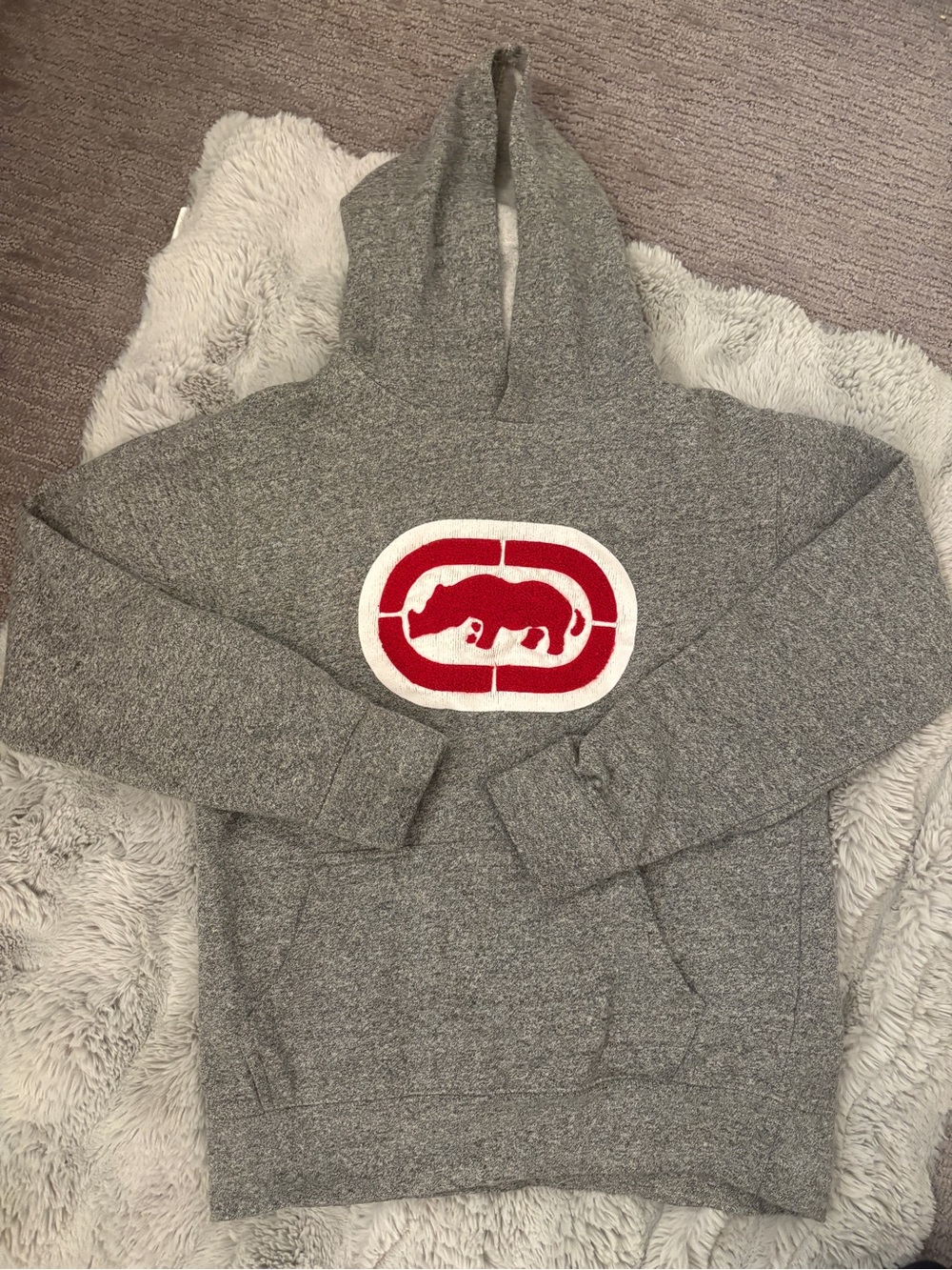 Ecko Unlimited Gray Hoodie with Red Logo Patch